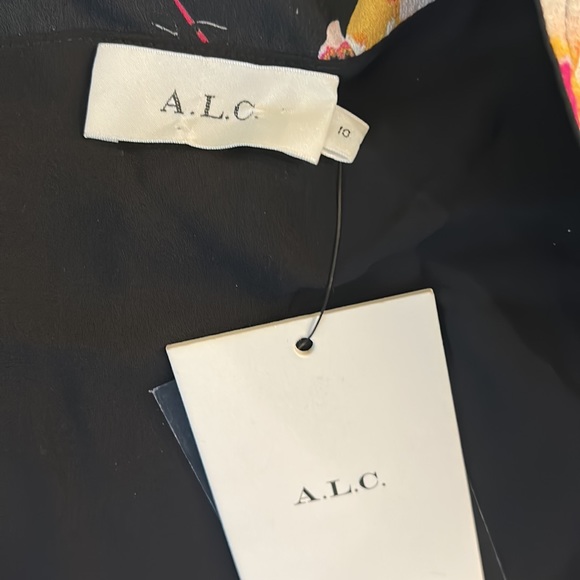 NWT A.L.C Lucia Silk Black Floral Asymmetrical Off Shoulder Faux Wrap Dress - 10 - Picture 12 of 15